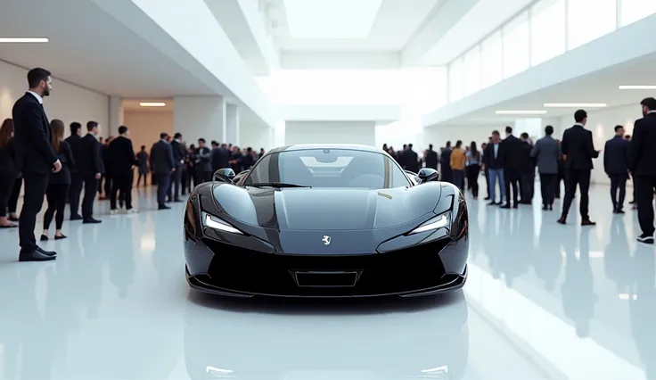 In a dazzling, luxurious white showroom, the 2025 Ferrari  takes center stage, exuding an air of opulence and style. Its vibrant black exterior shimmers, drawing attention to its sleek, aerodynamic lines and cutting-edge design. Futuristic elements and inn...