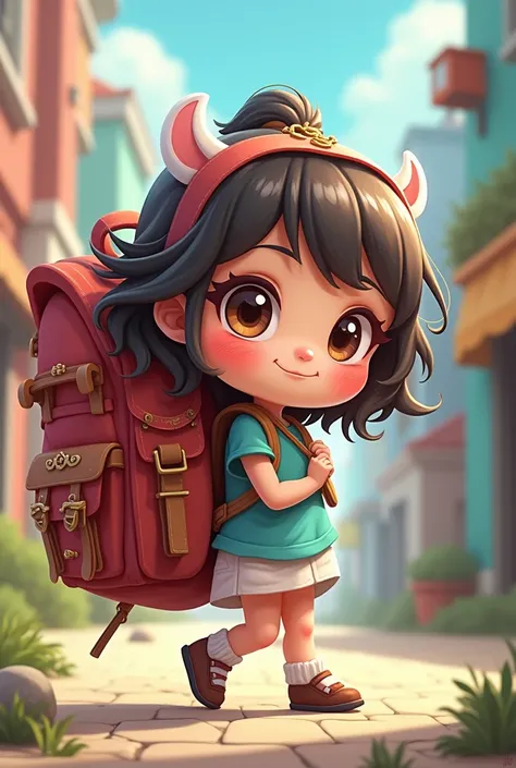 Chibi girl  large backpack 