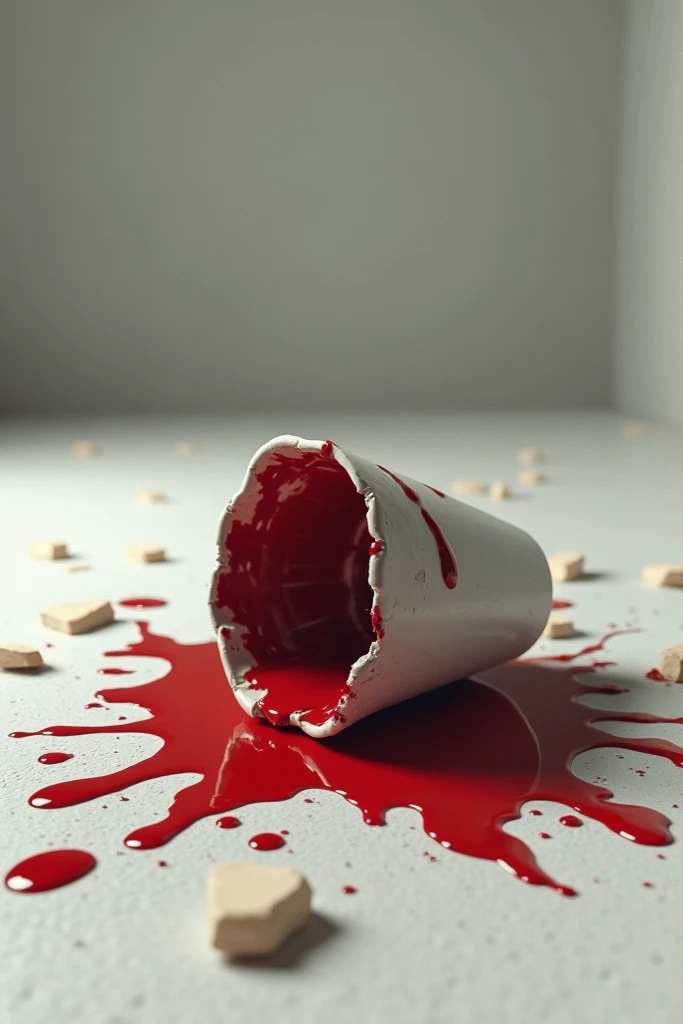 Broken Cup, with blood, realistic 