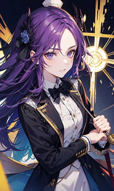 ((middle aged man)), (fourty), ((grand duke)), cool, ((wearing monocle)), Purple hair,  long hair, close up shot,