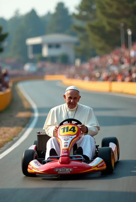 Pope francesco driving a go kart