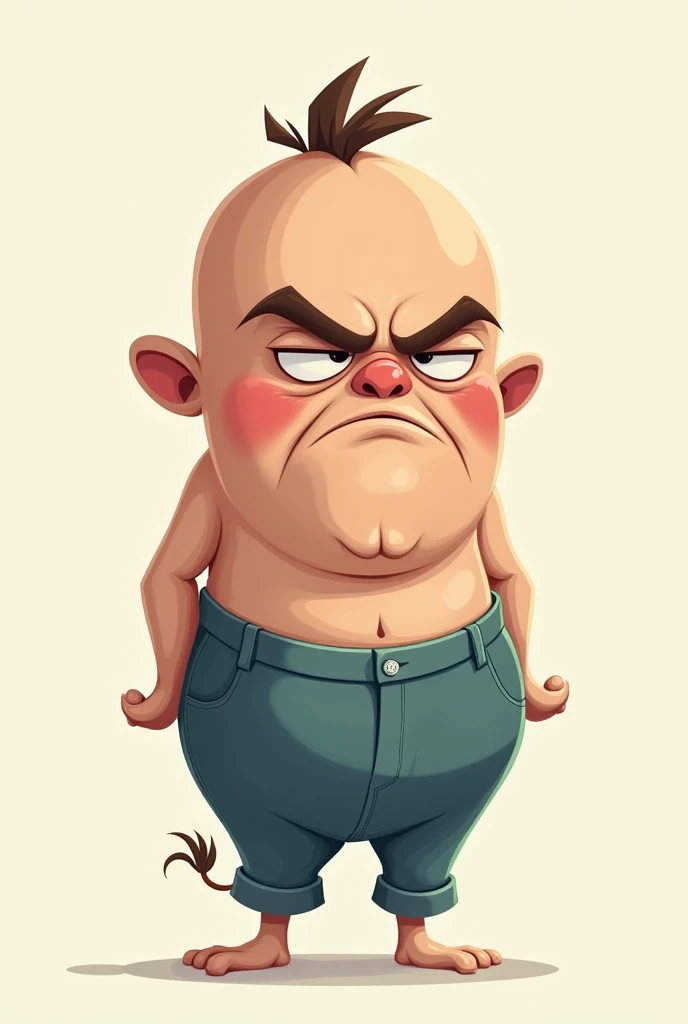  Generate a small cartoon character for me, Grumpy with a big head and a small pair of pants 