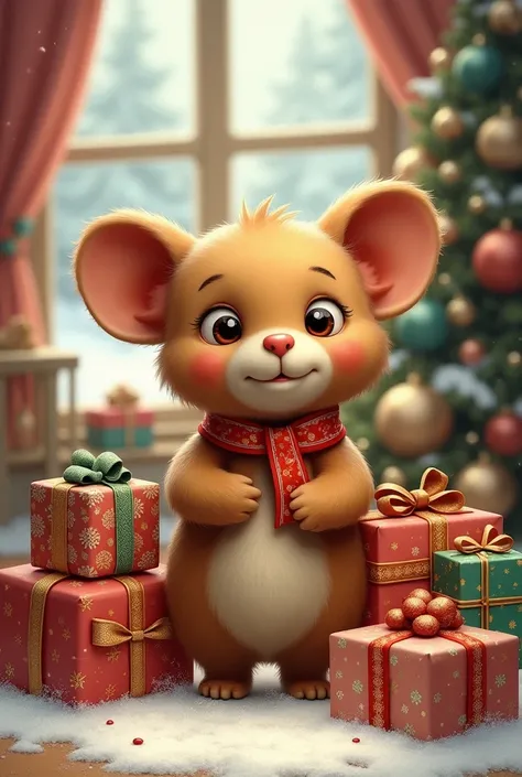 Cheburashka with gifts for the new year 