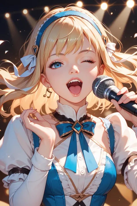 Alice Synthesis Thirty, SAO, singing, perfect face, beautiful proportions, microphone to mouth, one person  