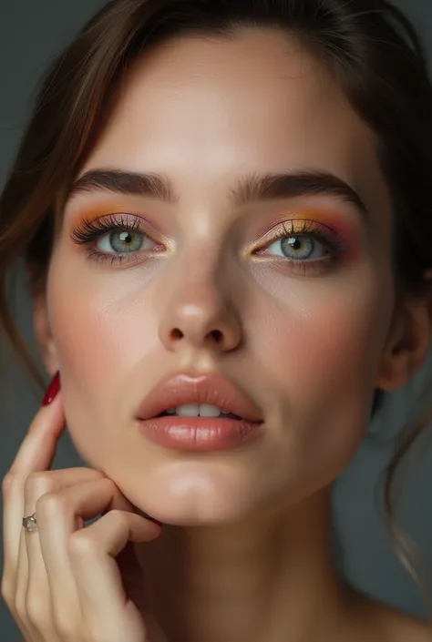 Nude lips,realistic,beautiful woman ,colorful eyeshadow