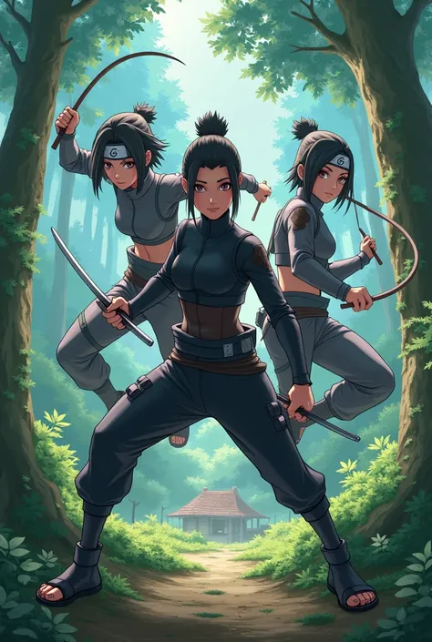 3 Kunoichi in the style of Anime Naruto