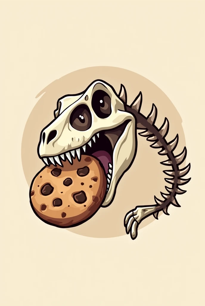 Please make a DinoCookies ,  logo with a skeleton dinosaur biting into a cookie 