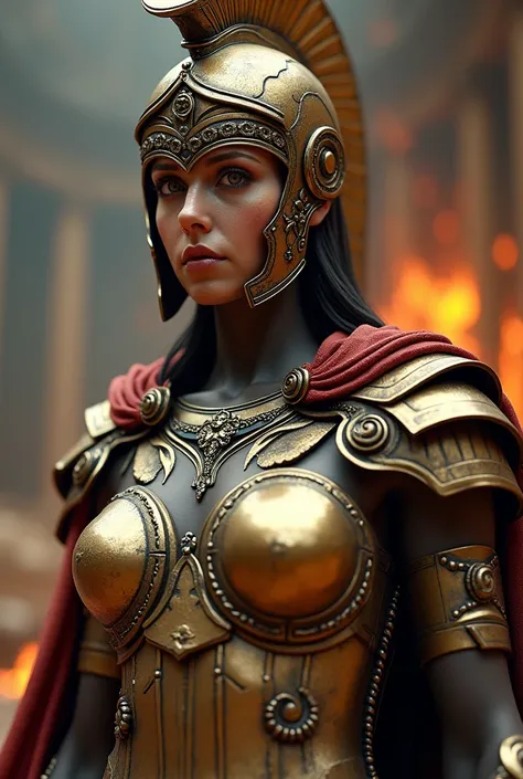 Roman goddess, warmonger, death, destruction and ruin, head to breast, legionnaire cybernetics. High Resolution, Masterpiece, Award Winning, Best Quality, High Details, High Quality, UHD, Optical Illusion, Impressionism, Art Deco, Cinematic, Cinematography...