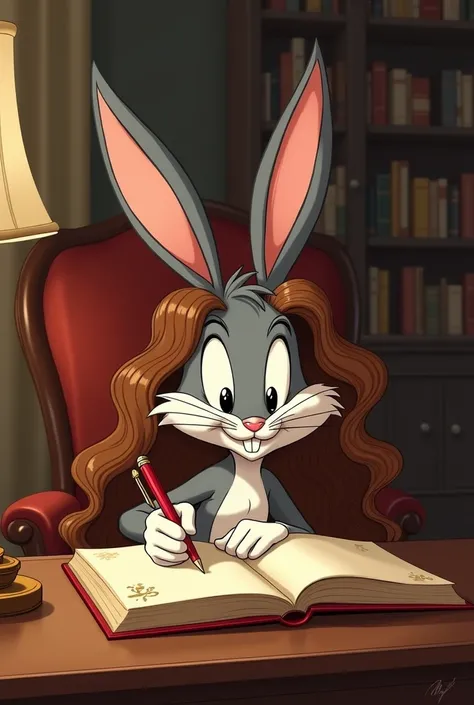 Lola de Bugs Bunny Morocha de Rulos with a book writing