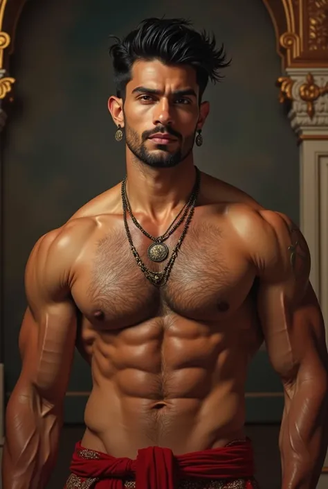 Shirtless rajput prince , six pack abs, breaSt, hairy chest, hairy body, hot ,quiff haircut , young,