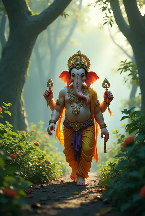 Cute Ganesh ji walking on nature in low light conditions 