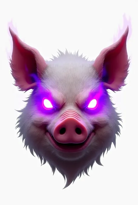 angry pig head, with purple flaming eyes 2D, white background, high definition image