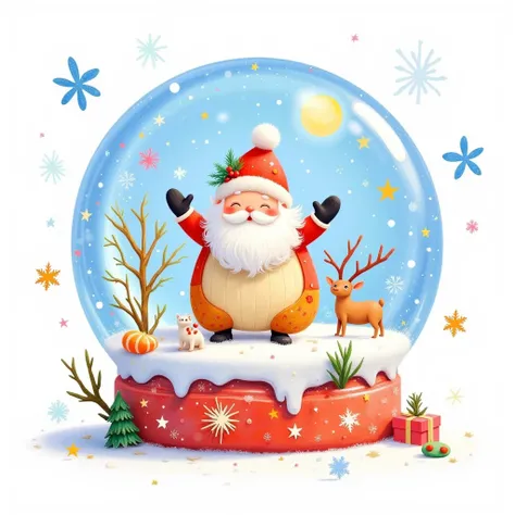 illustration Glass snow globe Christmas, in the style of pastel, cute, on white background, full body, Unreal Engine, high quality