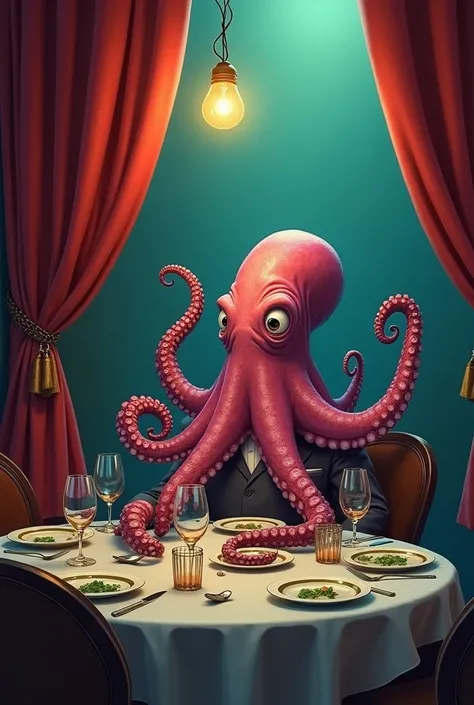 The octopus, renowned for its intelligence, decided to open a restaurant. He named it "The Tentacular Treat."
He hired a human waiter, a nervous fellow named Bob.
On opening night, a customer ordered a calamari. Bob, flustered, yelled into the kitchen, "On...