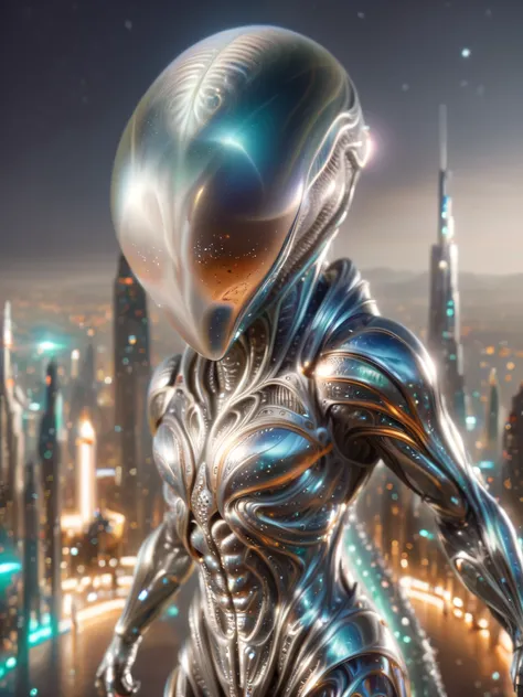 plaza, futuristic chrome cityscape in background, muscular (SebastianKross) wearing alienzkin , chrome paladin armor, holding chrome sword, sharp focus, high skin detail, photorealistic, masterpiece, (((full body portrait))), (full body), wide angle, (high...