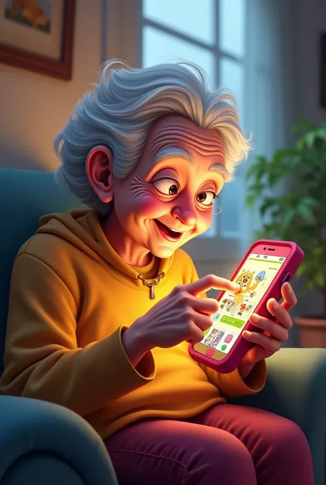 Elderly person with animated phone