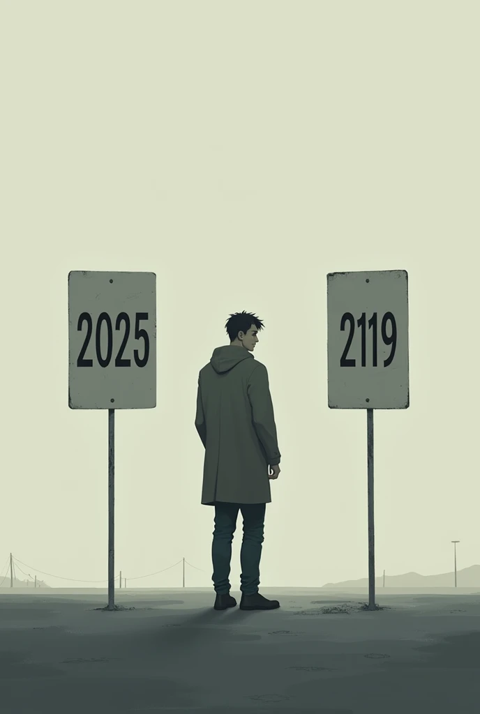 Lonely person with a cartel that says 2025 and another with the year 2119