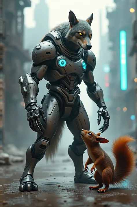 Wolf and squirrel both wearing cyborg armor
