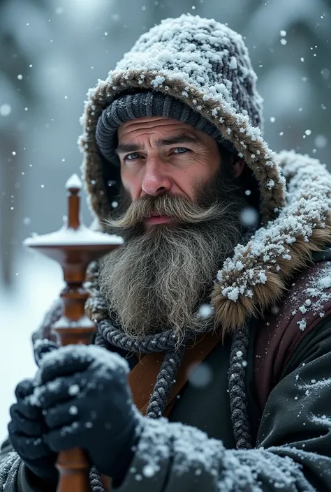  There was a christmas with a beard and a beard holding a Narguile Hokaah.,  heavy winter aesthetics , Snow on the body ,  by Alexei Merinov ,  super realistic photos ,  photography Alexei Kurilev ,  Photography alexey gurylev ,  realistic fantasy photos ,...