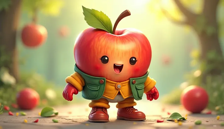 make cute apple with hands and feet in cute costumes