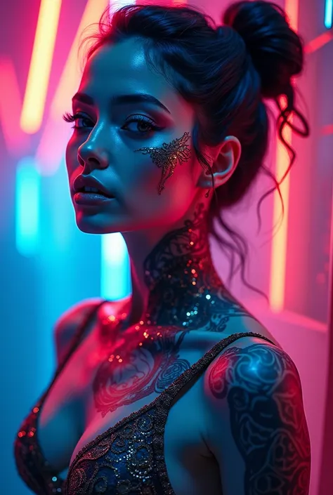 POSTER:"("VOROGUSHIN ALEKSEY GENNADIEVICH")" ; {beautiful woman with body art and neon effects} 