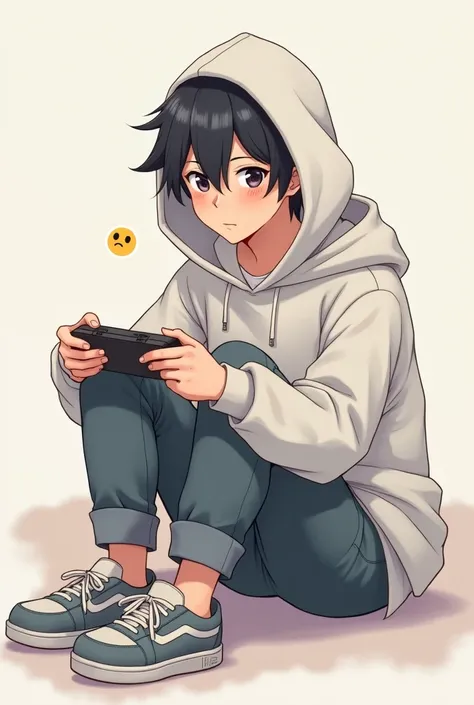 Anime gamer boy who wears hoodie character and his emoji 