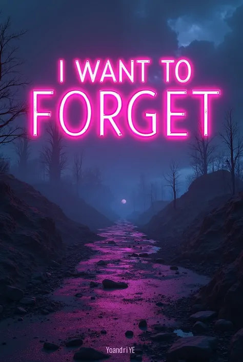  Make an image for a musical cover ,  of a song called  " I Want to Forget "  of the urban reggaeton genre ,  that the cover has a combination of colors between , purple,  Blue and black with a desolate and apocalyptic place behind ,  that the lyrics of th...