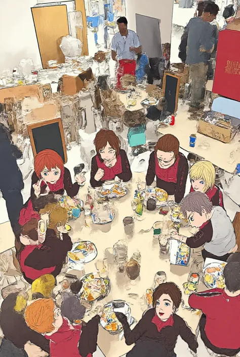 An image of a group of Kura Sushi employees having lunch together 