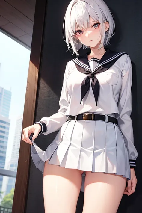 White Hair　cute　 mature　 Female High School Student 　 short skirt 　 sailor suit　Bruises 