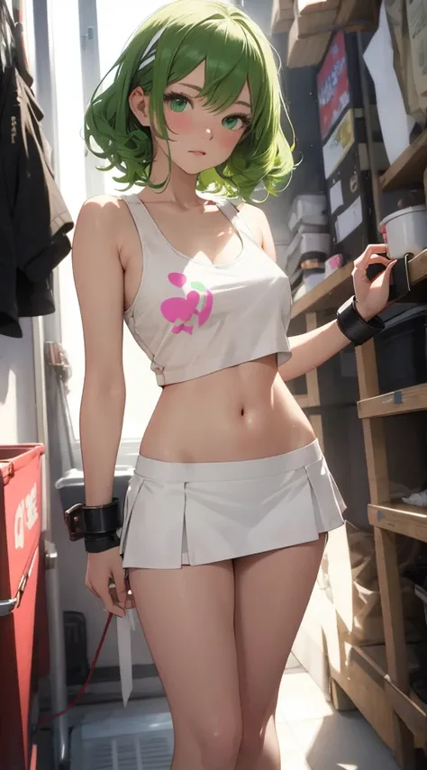 
Short Chest 、 green curly hair :1.35,very curly hair , short hair、 green eyes、,Show some skin, rave miniskirt , Pop Art Print White Loose Tank Top
, {best quality}, {very aesthetic}, {ultra-detailed}, {best illustration}, nsfw, nude, girl, restrained, ind...