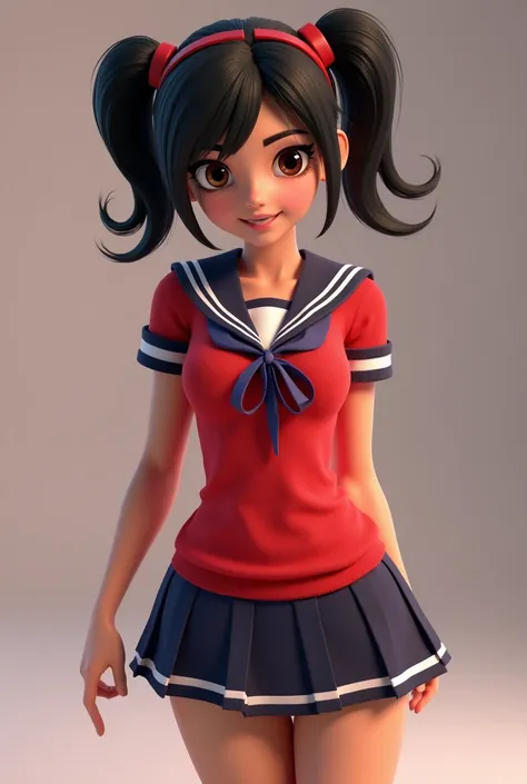 3D Realistic, Marinette from Miraculous film 3D, disney 3D artwork, school uniform, super detailed face, beautiful, looking at viewer, open_mouth, nsfw, big boobs, big tits, D cup tits, detailed nipple, 1080p, high quality, athletic body, wide hips, small ...