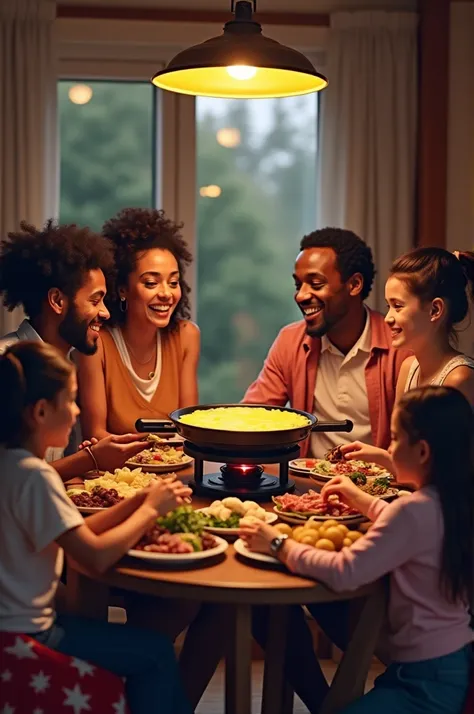 Raclette entre amis
2 femmes, 2 hommes dont un Guyanais.
2 petites filles sont autour de la table