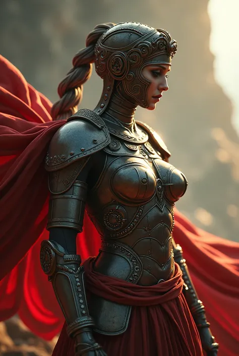 Roman goddess, warmonger, death, destruction and ruin, head to breast, legionnaire cybernetics. High Resolution, Masterpiece, Award Winning, Best Quality, High Details, High Quality, UHD, Optical Illusion, Impressionism, Art Deco, Cinematic, Cinematography...