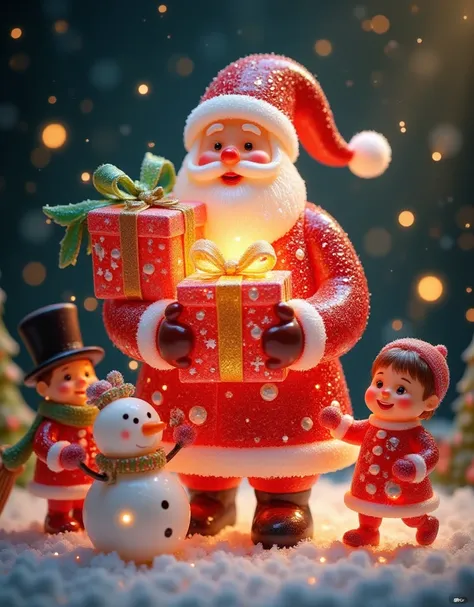 A stunning 3D Christmas-themed poster that exudes a rich festive atmosphere, instantly transporting viewers into a magical and joyous Christmas world.At the visual center of the picture is the amiable Santa Claus. He is dressed in his iconic red robe with ...