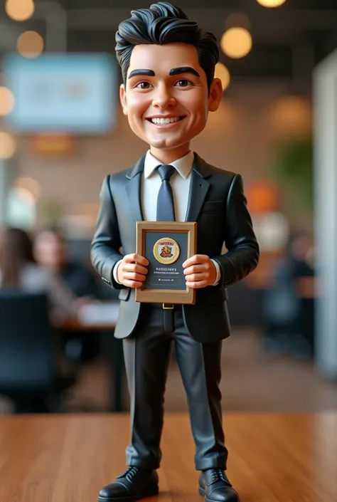  A Little Caesars pizza doll to recognize a collaborator of the company Little Caesars Pizza who is in the accounting area as THE INFLUENCER OF THE YEAR who is a man, tall with black hair  