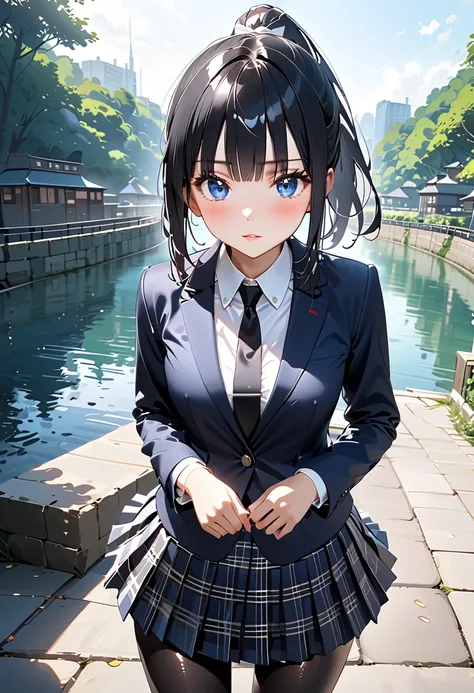  top quality 、  Unity 8k wallpaper  、32K、masterpiece、  very detailed、   ultra-high definition structure 、  very detailedな顔,  RAW photo,  Professional ,  Great Paintings , Also々 beautiful girl 、 beautiful blue eyes 、 high school girl、((Shiny Black Hair Pony...