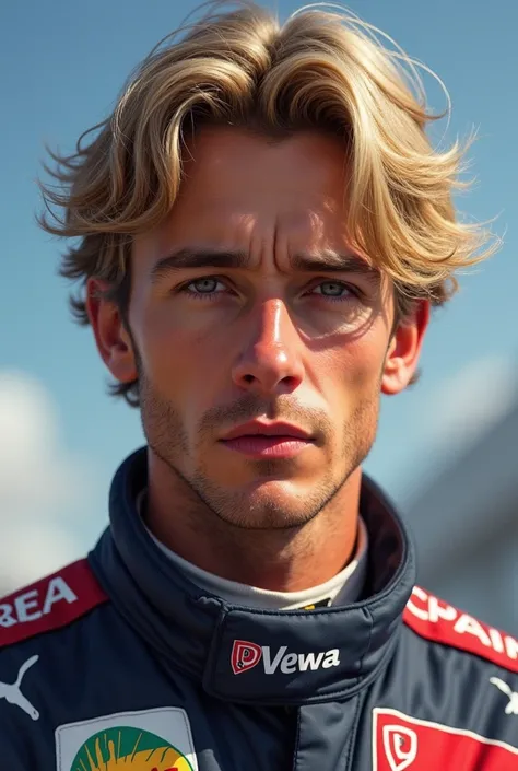 What if Alan Rickman had a son who is now racing in Formula 1, what would he look like? Id actually prefer if you make him look young and 18 years old. Id also love it if he looked very similar to his dad but much more youthful 