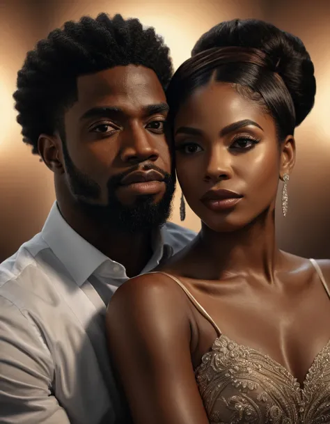 a photorealistic portrait of a black couple, back turned from each other, arms folded, beautiful detailed eyes, beautiful detailed lips, extremely detailed faces, long eyelashes, high quality, 8k, realistic, photo-realistic, masterpiece, professional, cine...