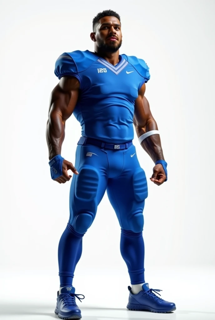 ultra realistic 8k cg, a white football player stands on a white background in a blue uniform in a beautiful pose