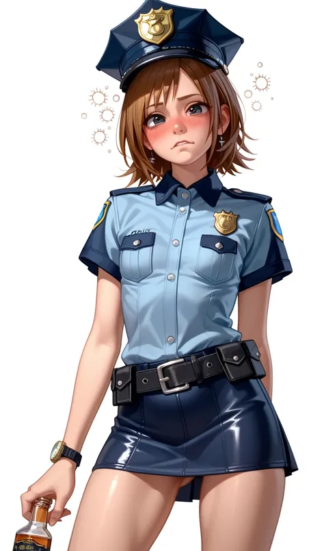  One girl , Kairi from Kingdom Hearts,   Watch viewers(Blushed face:1.0),real skin ,small breasts,  shiny hair ,  Super Detailed Black Eyes,( Equipped Police Belt :1.2),((View watch)),( shot from the front:1.2),8k,(Face the front:1.2),(Drunk:1.2),(short po...