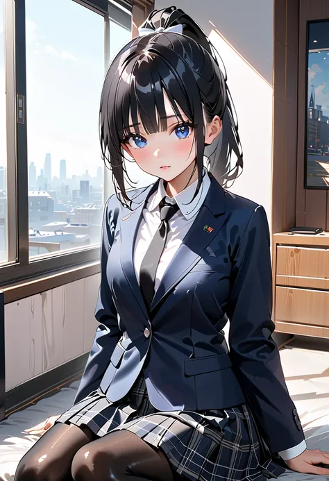 NSFW、 top quality 、Unity 8k wallpaper  、32K、masterpiece、  very detailed、   ultra-high definition structure 、  very detailedな顔,  RAW photo,  Professional ,  Great Paintings , Also々 beautiful girl 、 beautiful blue eyes 、 high school girl、((Shiny Black Hair P...