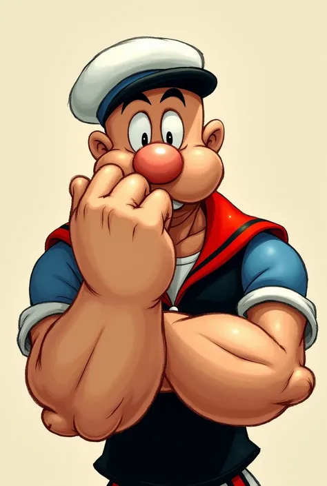 Popeye has his big fat thumb in his mouth 