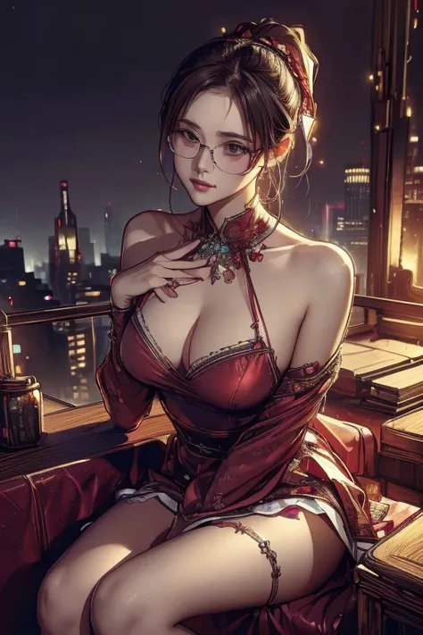 (( top quality )), ((傑 top quality 、masterpiece、High sensitivity、 High Definition 、 detailed description 、 Delicate Faces )),Slender woman、Glasses、 Christmas、 mini skirt Santa 、 cyberpunk、
