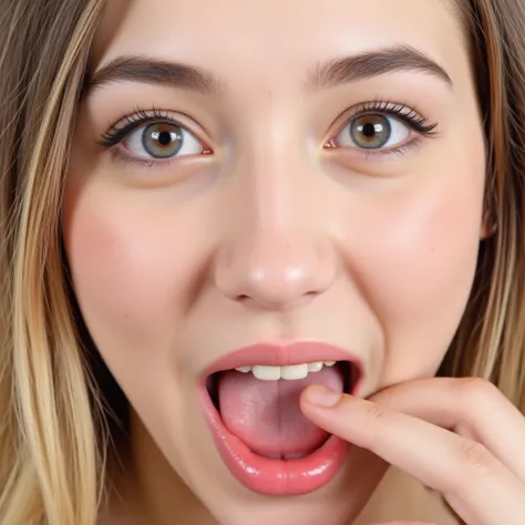 a beautiful girl just eighteen years old has a facial expression in full intense orgasm as if she was masturbating (face close-up)