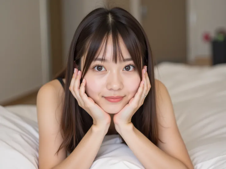  table top in bed,  top quality , shape,  super detailed , finely,  High Definition , 8k wallpaper, 完璧なダイナミックな構shape,  beautiful detailed eyes, Tokyo Trends＆ randomly introduces cute hairstyles , smile,  natural color lips,  Random Sexy Poses,かわいいsmile,Met...