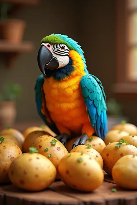 Picture of a parrot baked with potatoes