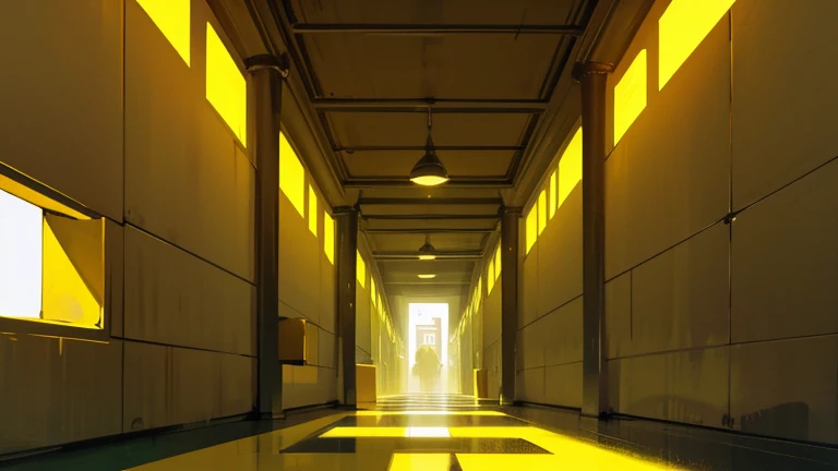 backrooms, liminal Space, suspicious atmosphere ,  Irregular channel, (windowless space), (maze, maze like space), Yellow Wall, yellow floor ,  countless fluorescent lights, intricate passageways, passageway that stretches sideways