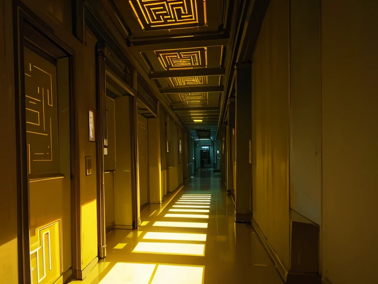 backrooms, liminal Space, suspicious atmosphere ,  Irregular channel, (windowless space), (maze, maze like space), Yellow Wall, An undulating wall, yellow floor ,  countless fluorescent lights, intricate passageways, passageway that stretches sideways