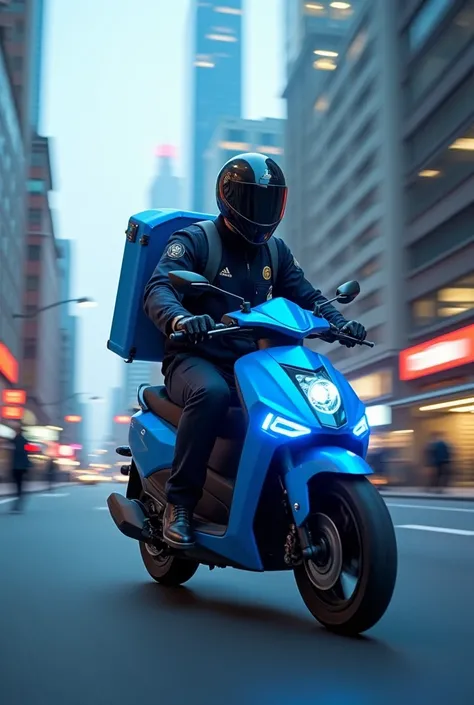 Picture of delivery orders with electric blue motorcycle or backpack