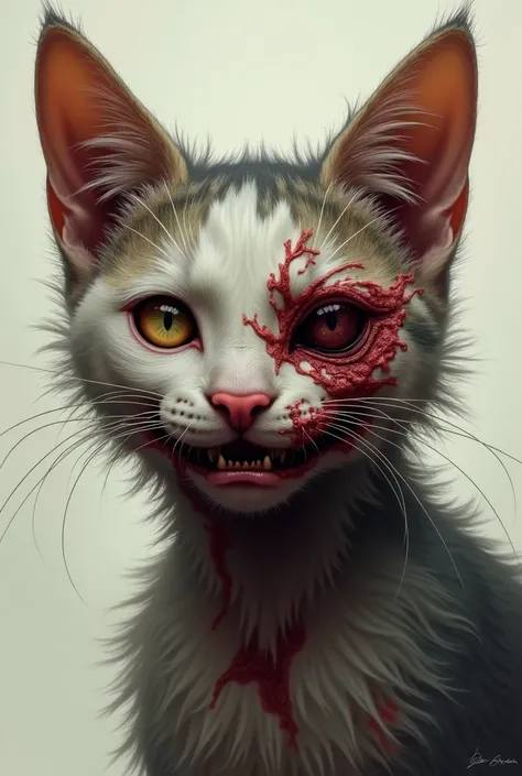 I want a design that looks like a cat with an ugly face, a wounded, bloody face. this is a pattern.